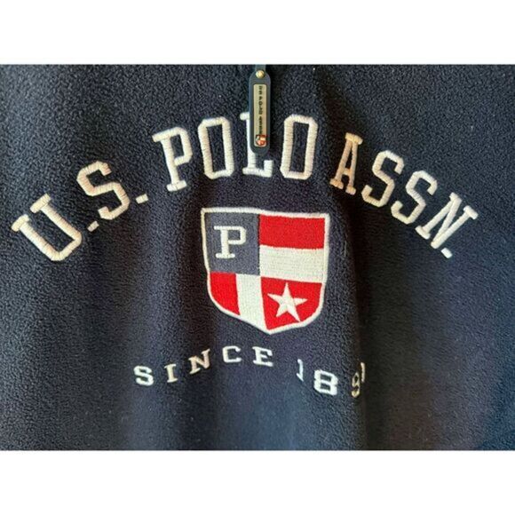 U.S. Polo Assn Quarter Zip Fleece Pullover Navy Blue Embroidered Logo Sweatshirt - Picture 3 of 5